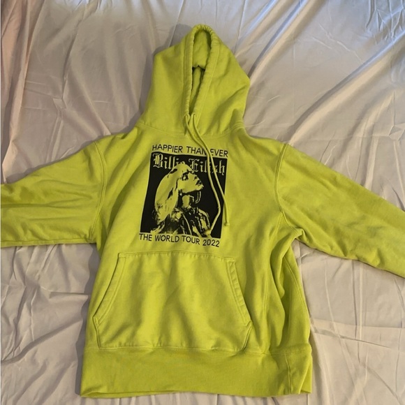 Billie Elish Happier Than Ever World Tour hoodie 2022 Lime Green size: Medium - Picture 3 of 4